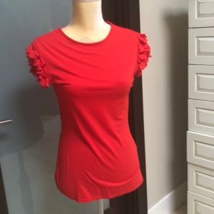 red sexy ruffle cap sleeve shirt